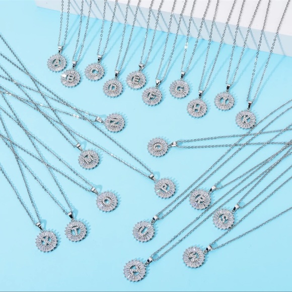 Silver Initial Crystal Pendant Necklace A-Z - Picture 5 of 7